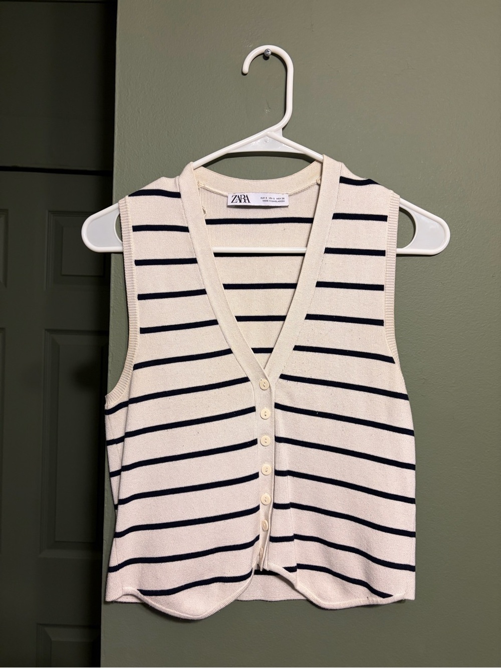 ZARA Cream Vest with Navy Stripes